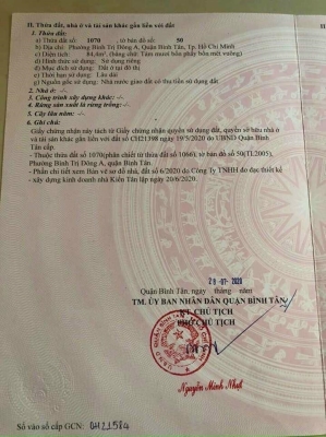 Đất chính chủ Bình Tân SHR 